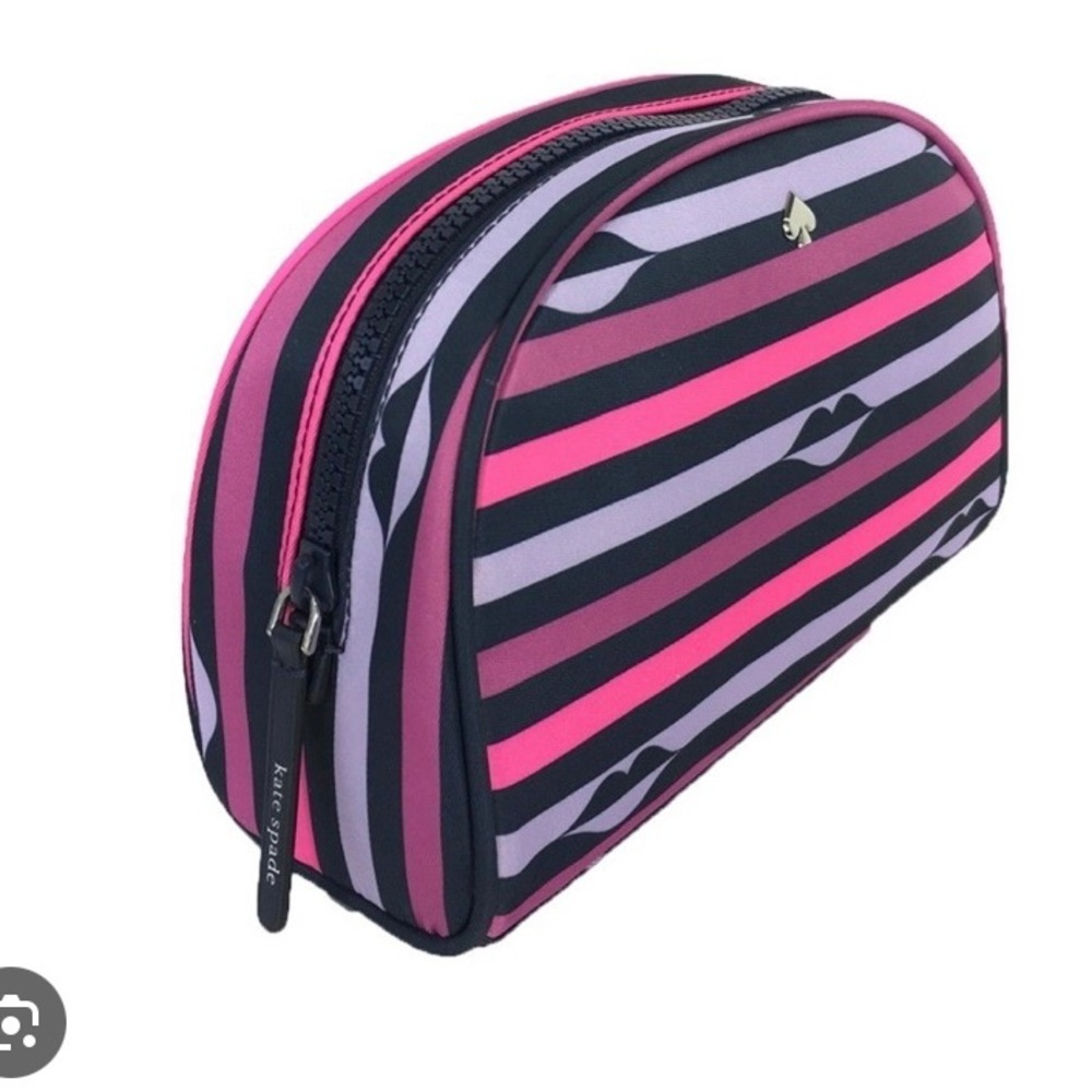 Kate Spade Striped Lip Print Nylon Dome Cosmetic Case NWT - Picture 2 of 9